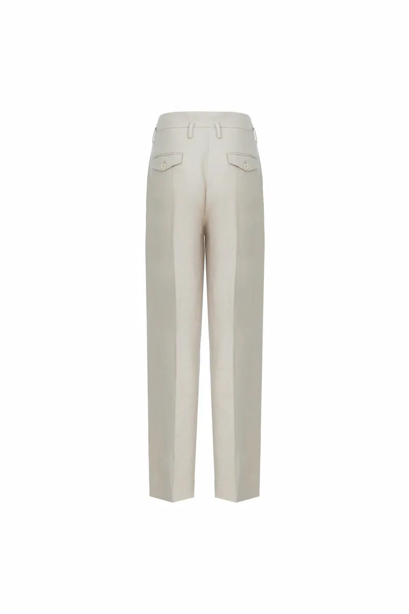 High-Rise Straight-Leg Trousers – Stone