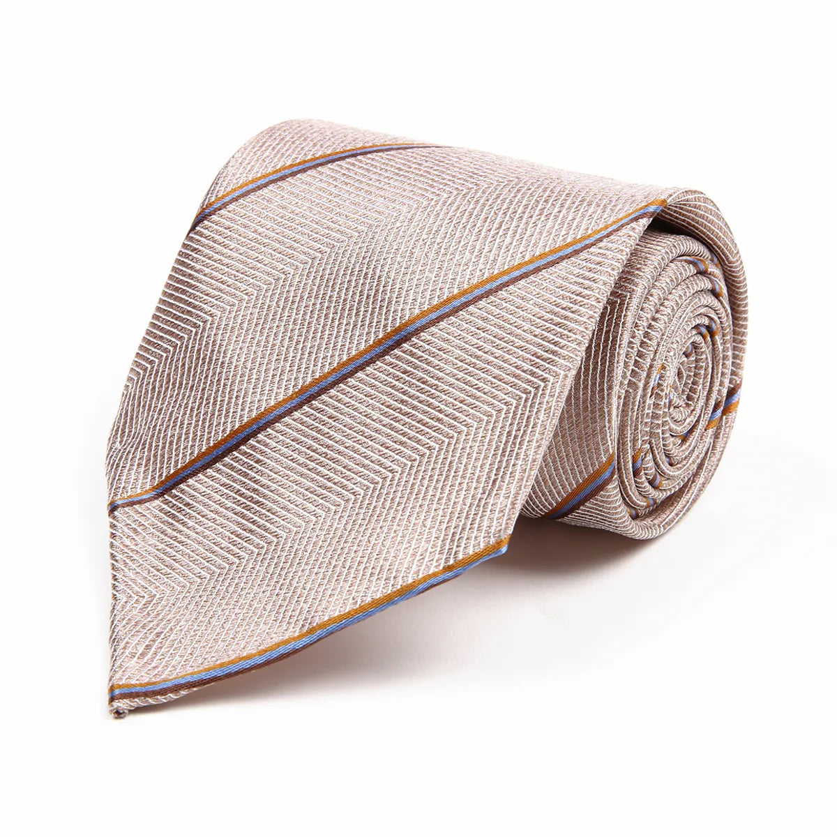 Herringbone Stripe Silk Tie – Champagne Beige
