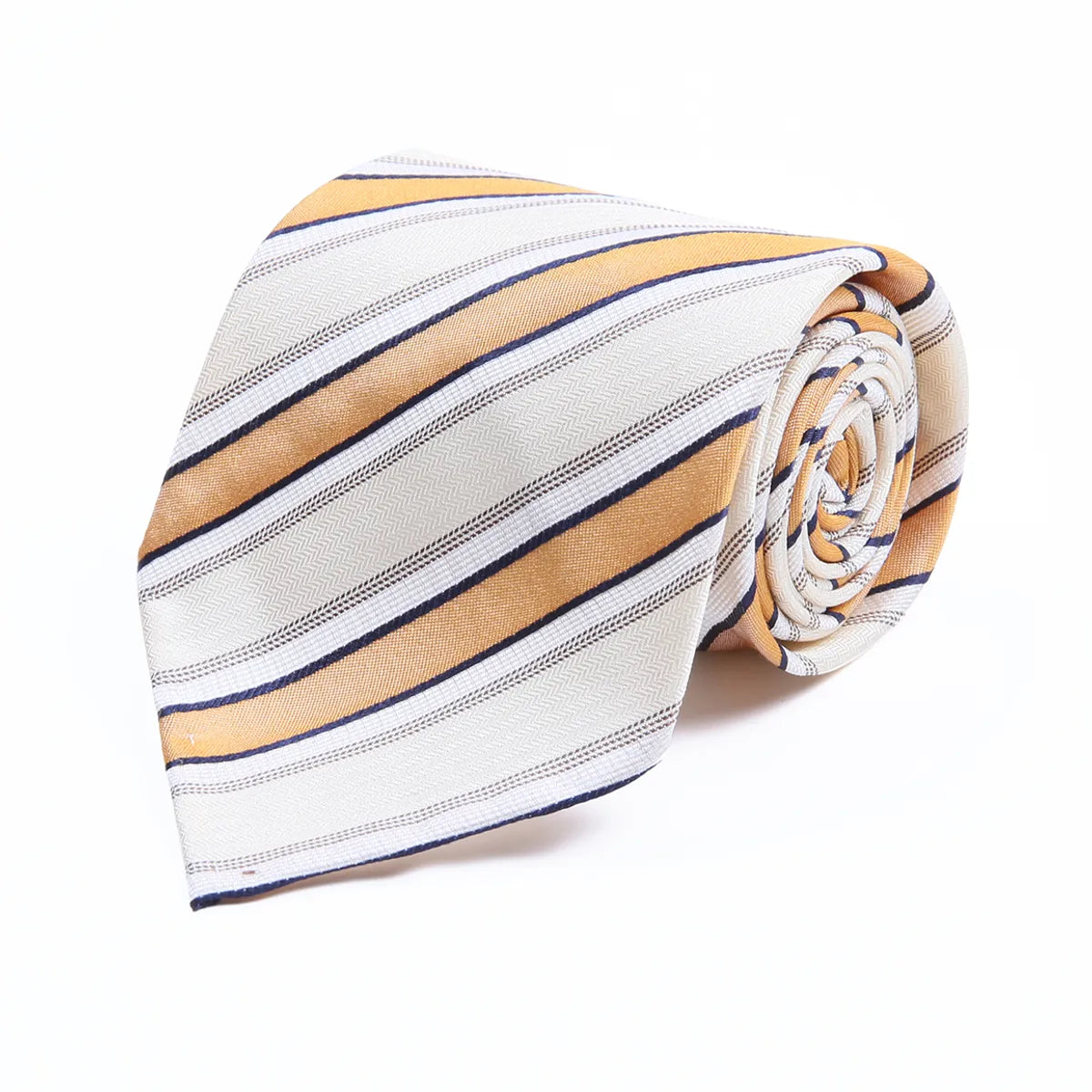 Striped Silk Tie – Ivory, Gold & Navy