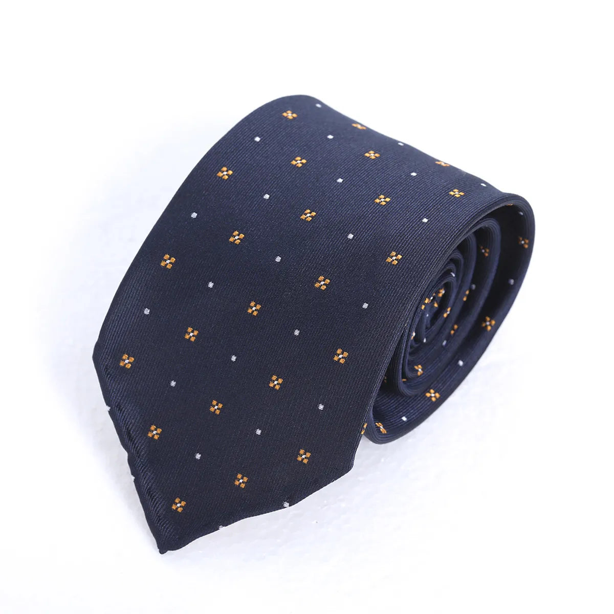 Micro Pattern Silk Tie – Navy with Gold Accent