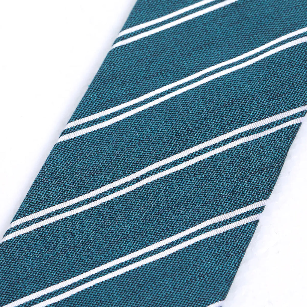 Striped Silk Tie – Teal Green with White Stripes