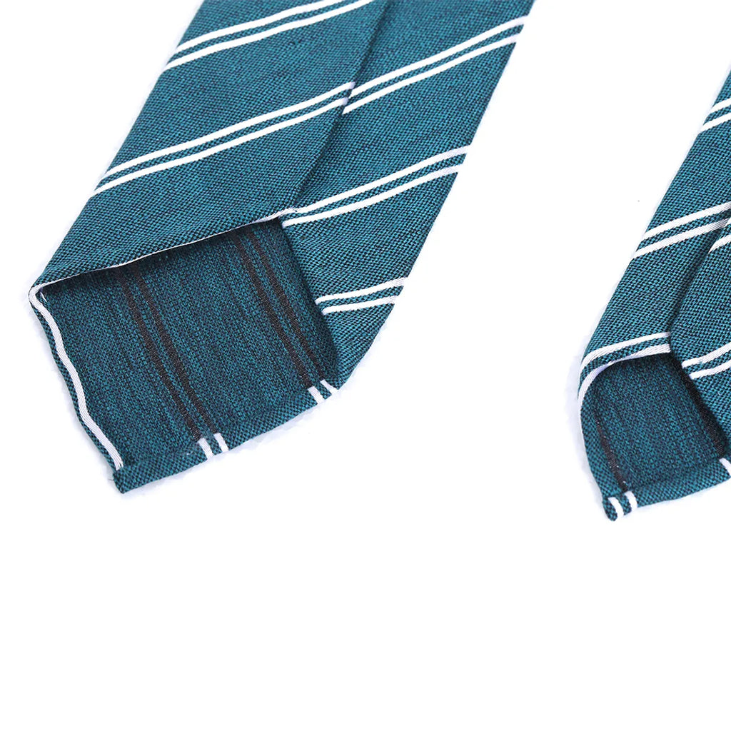 Striped Silk Tie – Teal Green with White Stripes