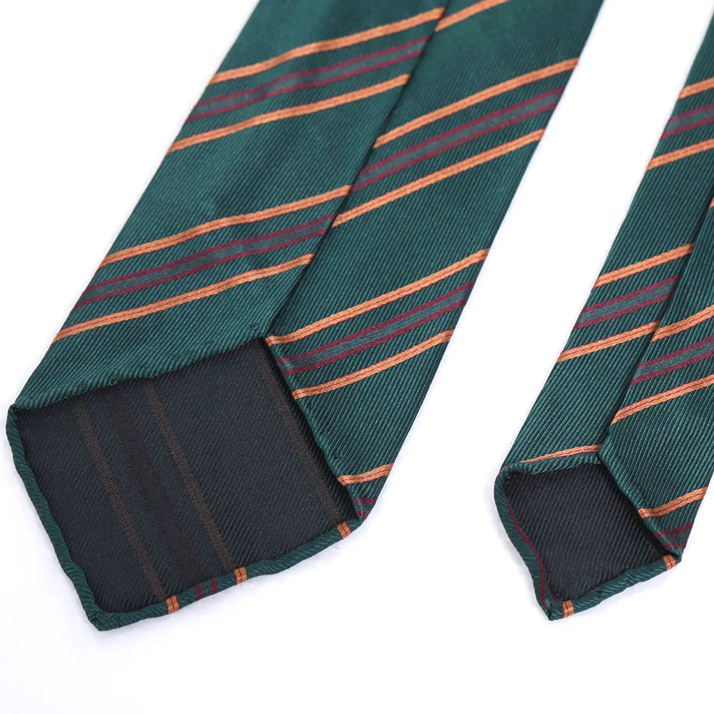 Striped Silk Tie – Forest Green with Gold & Burgundy
