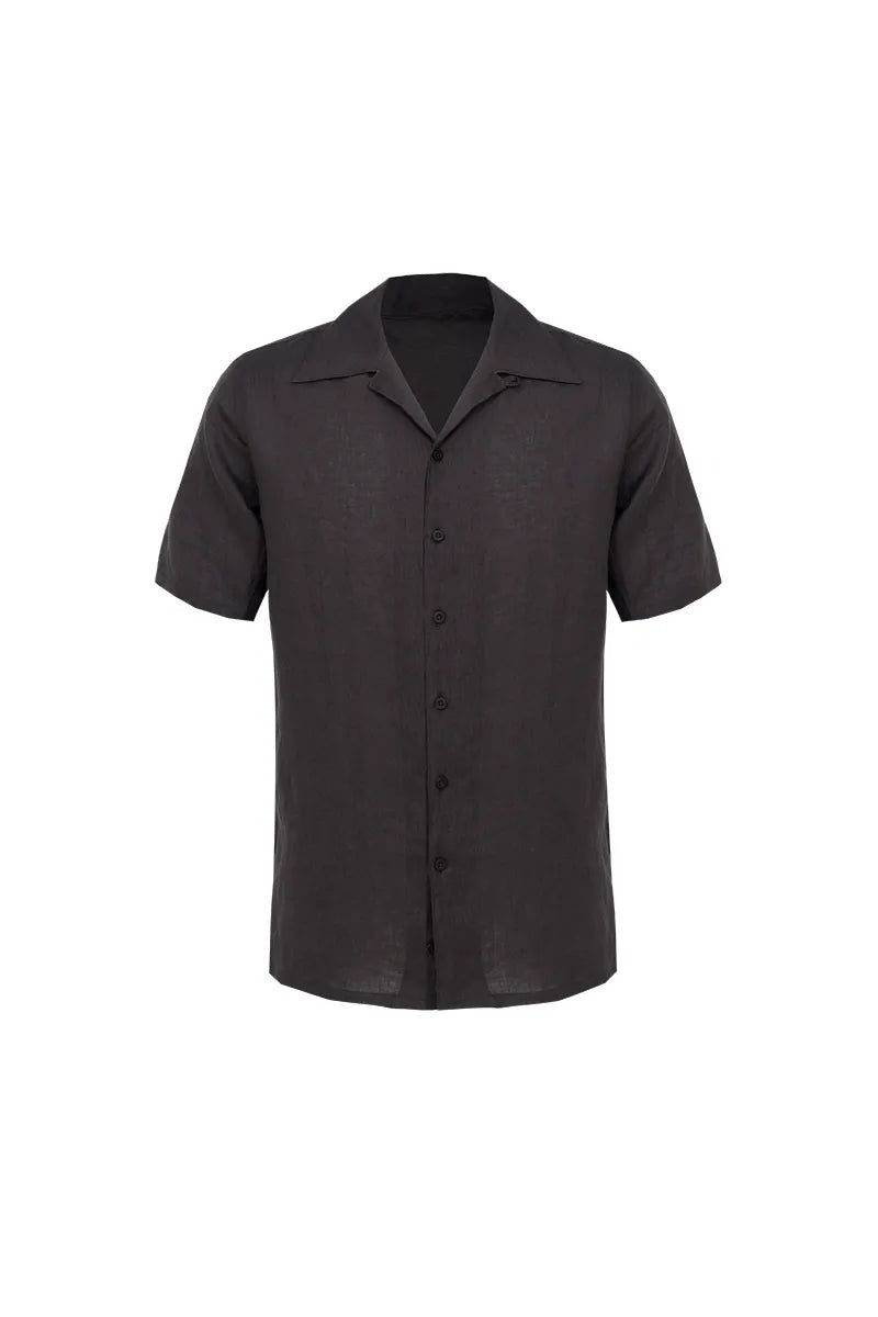 Cuban Collar Short Sleeve Shirt - Deep Brown