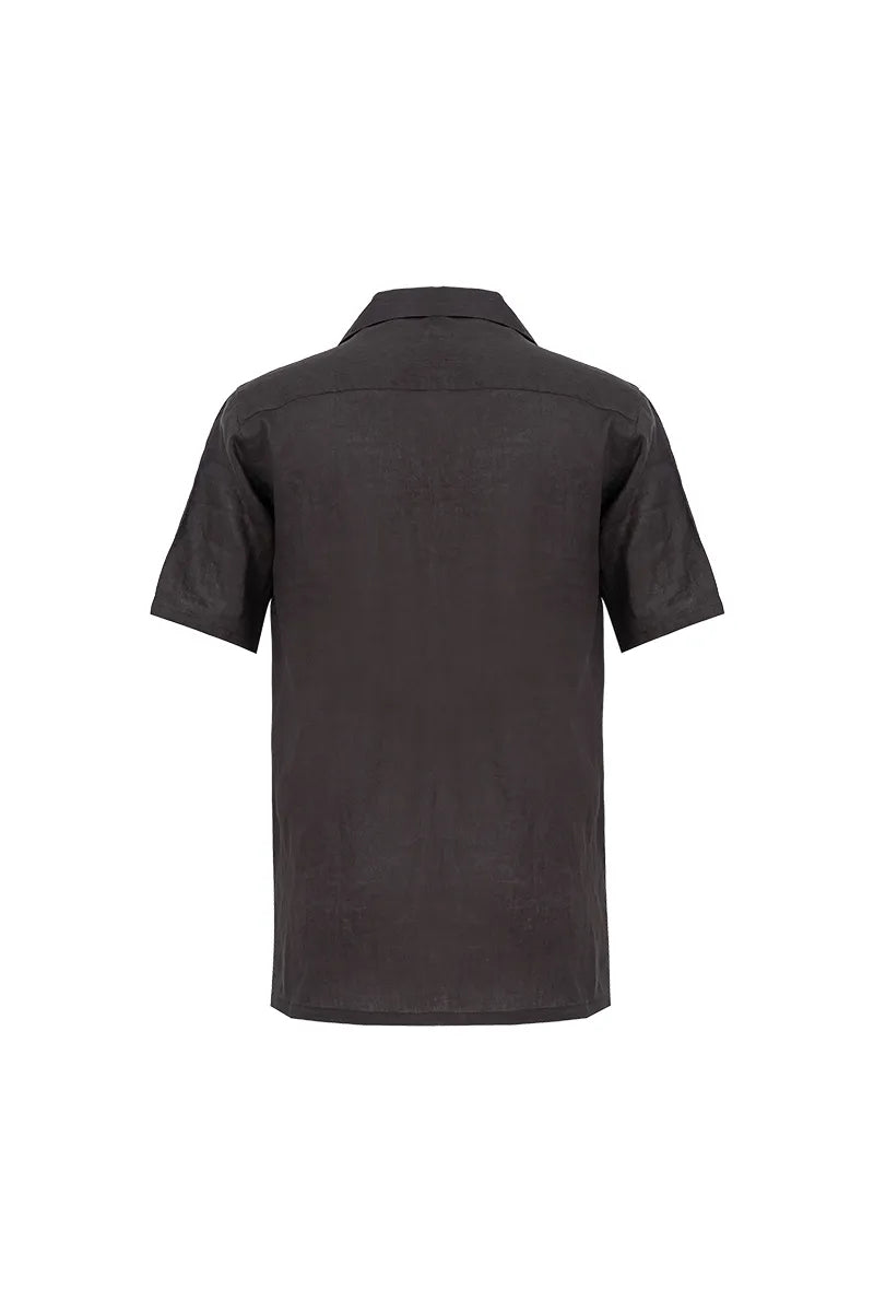 Cuban Collar Short Sleeve Shirt - Deep Brown