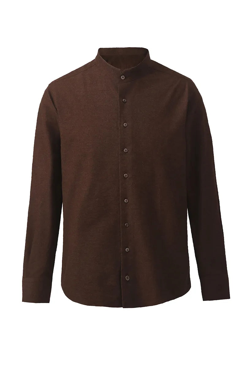 Long Sleeve Stand Collar Shirt – Dark Brown