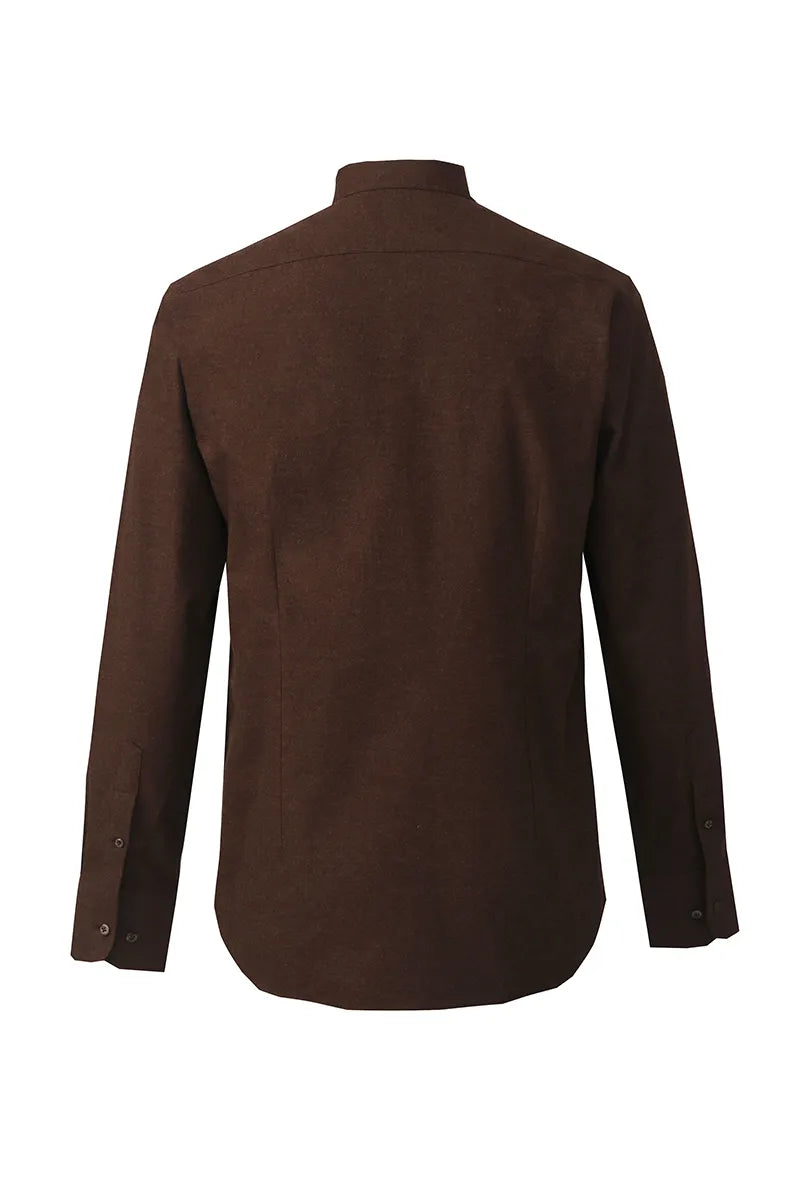 Long Sleeve Stand Collar Shirt – Dark Brown