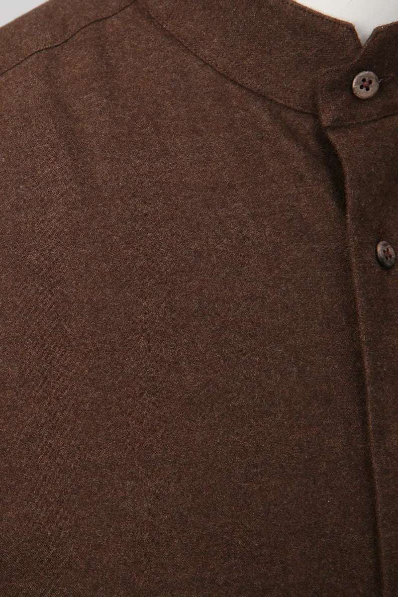 Long Sleeve Stand Collar Shirt – Dark Brown