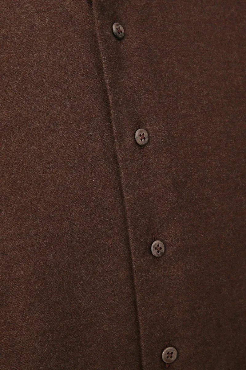 Long Sleeve Stand Collar Shirt – Dark Brown